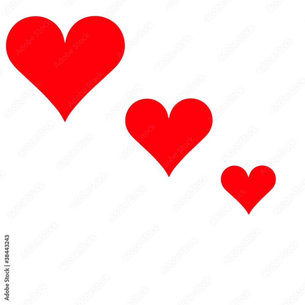 three red hearts on white background