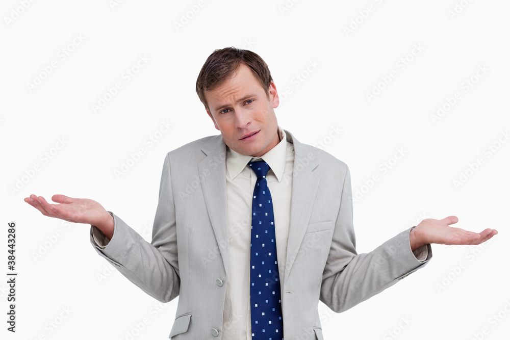 Close up of businessman having no idea Close up of businessman having no idea