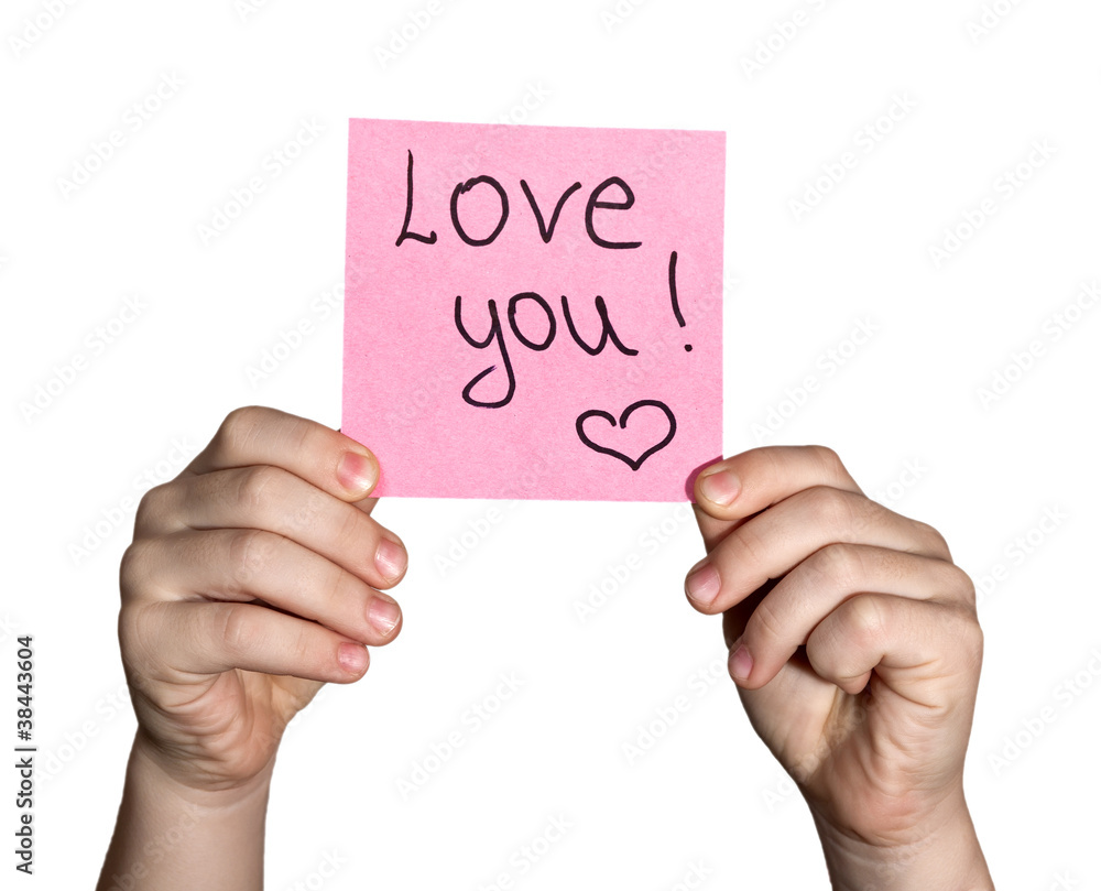 boy hand holding notepaper on white background boy hand holding notepaper on white background