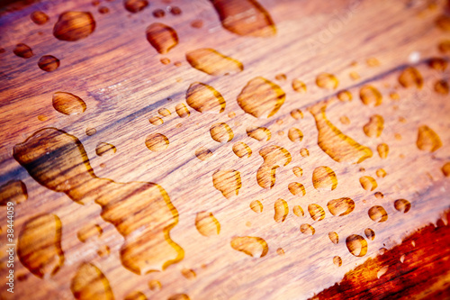 Rain drops on a sealed wood