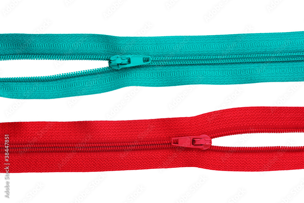 Two zipper red and green isolated on white Two zipper red and green isolated on white