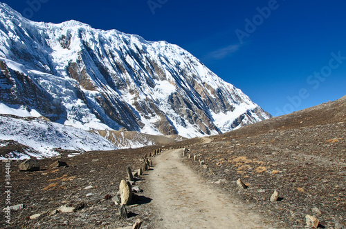 A beauty trail to the lake Tilicho in Nepal