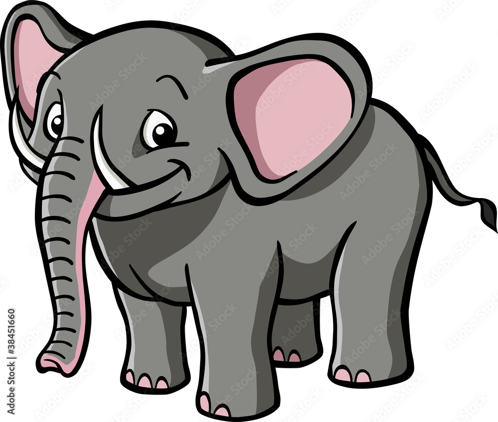 Fototapeta premium Cute and happy cartoon elephant looking at the camera.