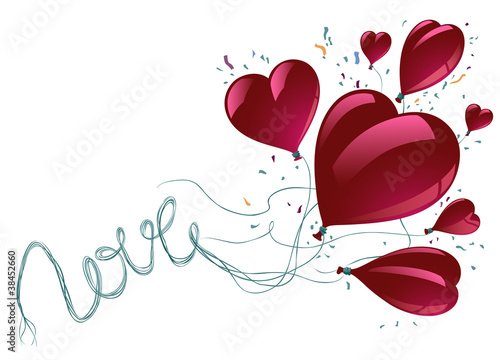 Flying Balloons in Shape of Hart,  With Curly Ribbon