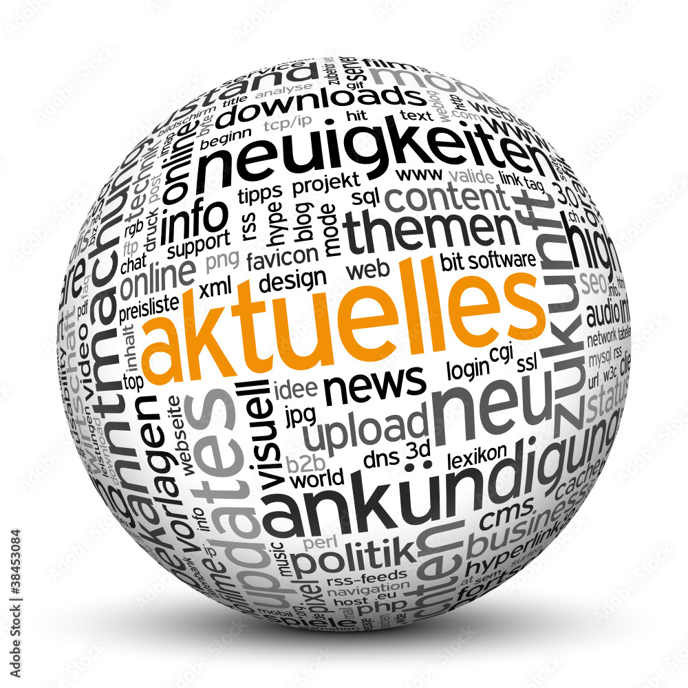 Aktuelles, Neuigkeiten, Kugel, 3D, wordcloud, tagcloud, SEO, web