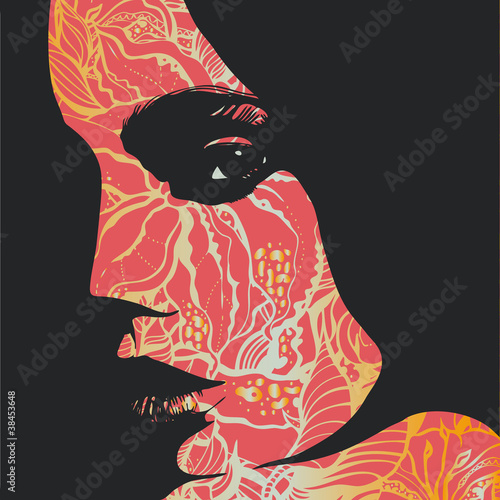Woman face and abstract floral background