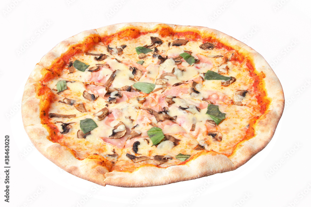 Pizza with mushrooms and ham