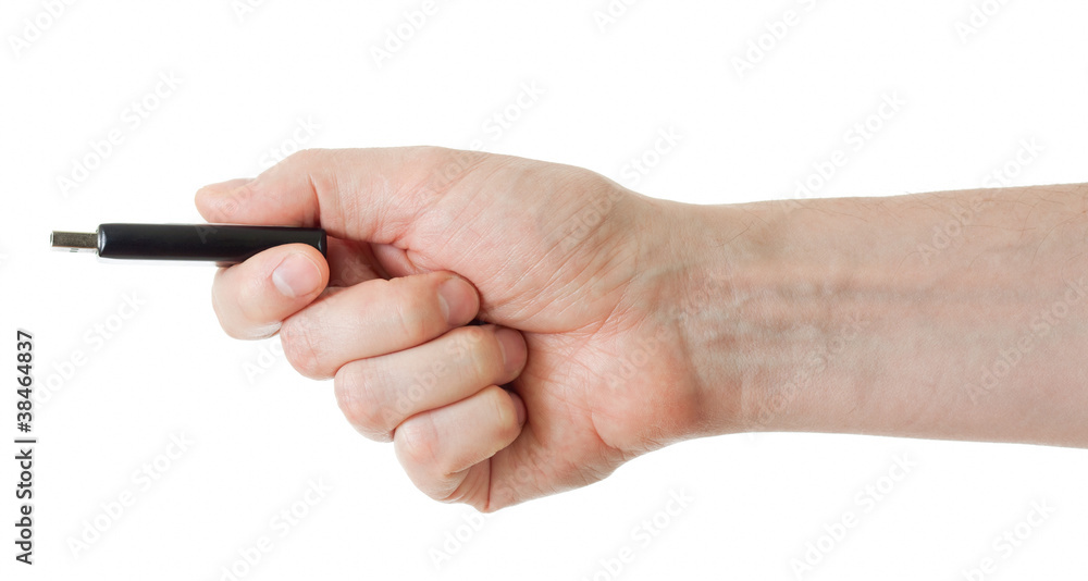 Flash drive in hand isolated on white background Flash drive in hand isolated on white background