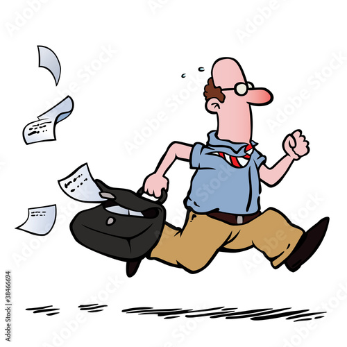 Business man / employee running late for work.