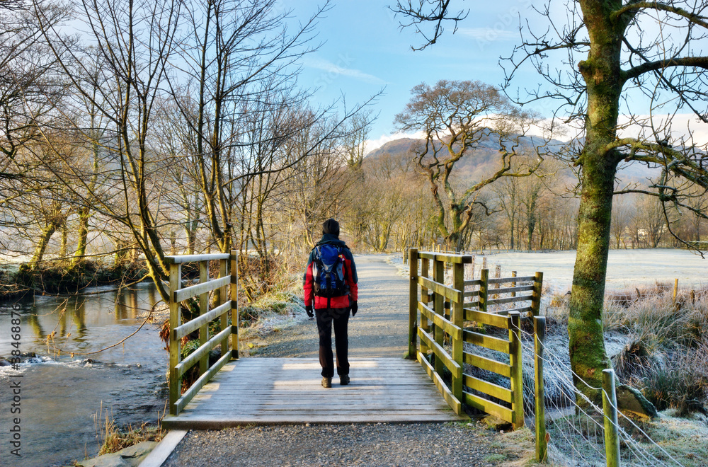Female Hiker Frosty Winter Morning Female Hiker Frosty Winter Morning