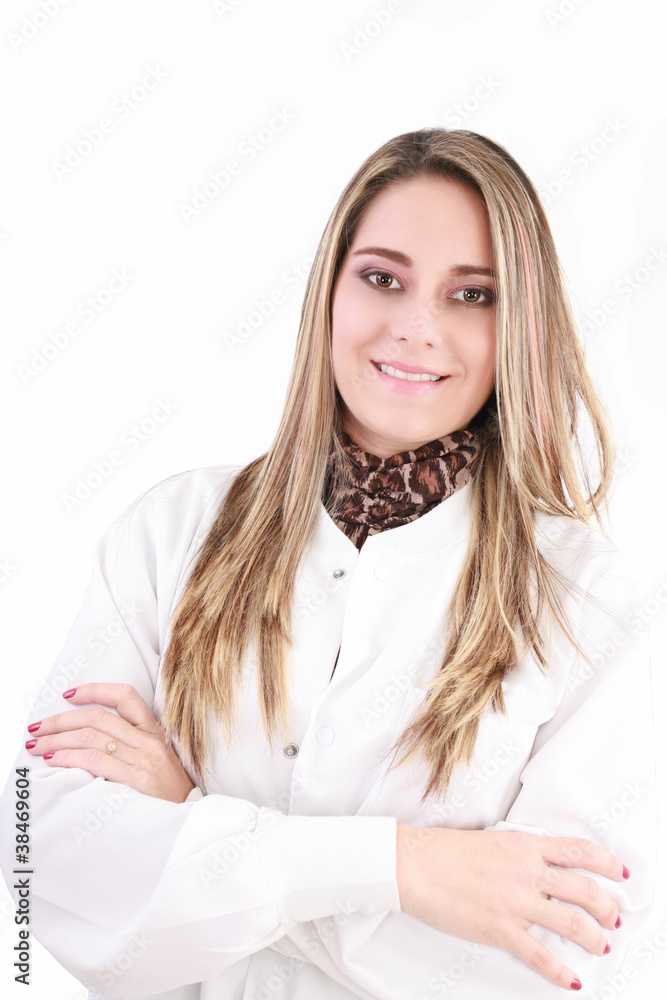 Young female doctor or nurse, isolated on white Young female doctor or nurse, isolated on white