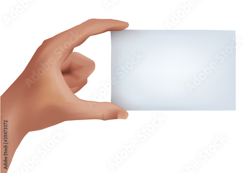 Hand holding blank business card