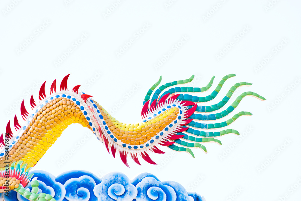 golden Chinese Dragon tail on roof isolate over white backgro Stock