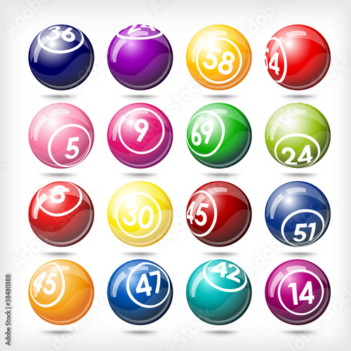 big set of colorful bingo or lottery balls