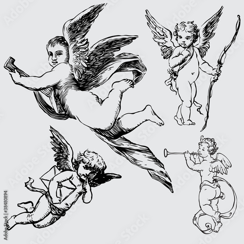 set of various angels or cupids