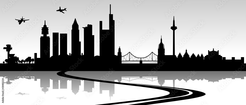 Naklejka premium Skyline Frankfurt mit Autobahn