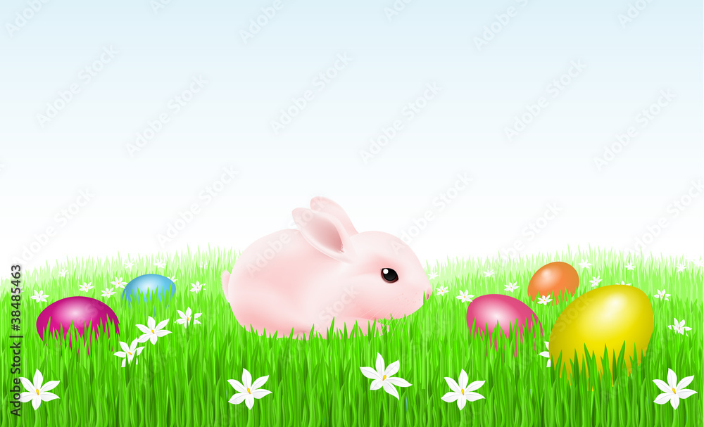 Fototapeta premium Bunny With Easter Eggs