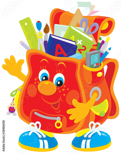 school satchel with books and stationery