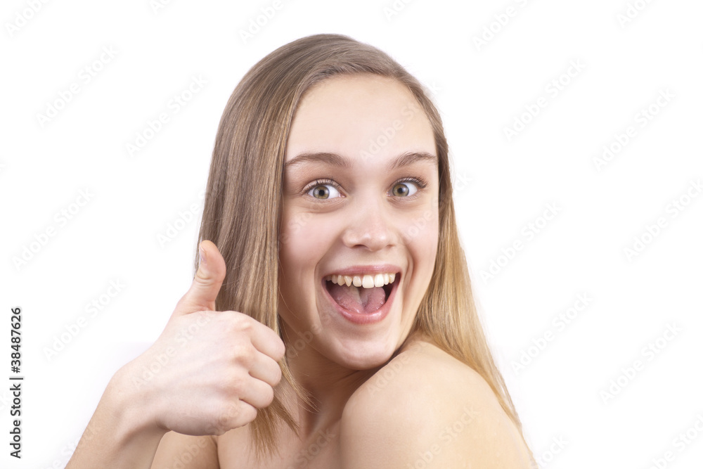 Fototapeta premium Young happy women showing ok isolated