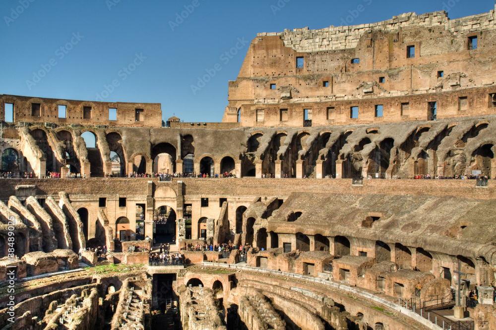 View from inside of the Colosseum in Rome, Italy