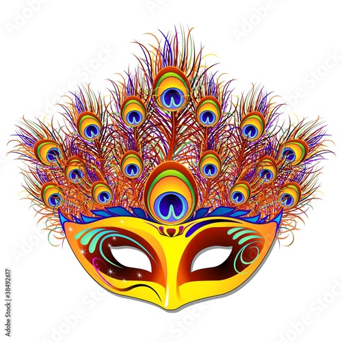 Maschera Piume Pavone-Peacock Feathers Mask-Vector