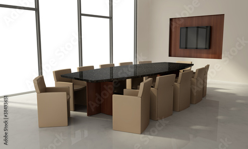 Conference room in business interior, wood, marble