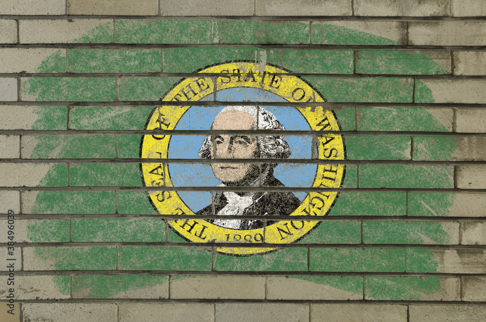 flag of US state of washington on brick wall painted with chalk flag of US state of washington on brick wall painted with chalk