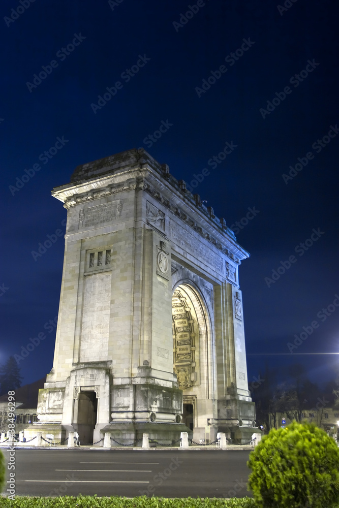 Arc of Triomphe night view in Bucharest,Romania
