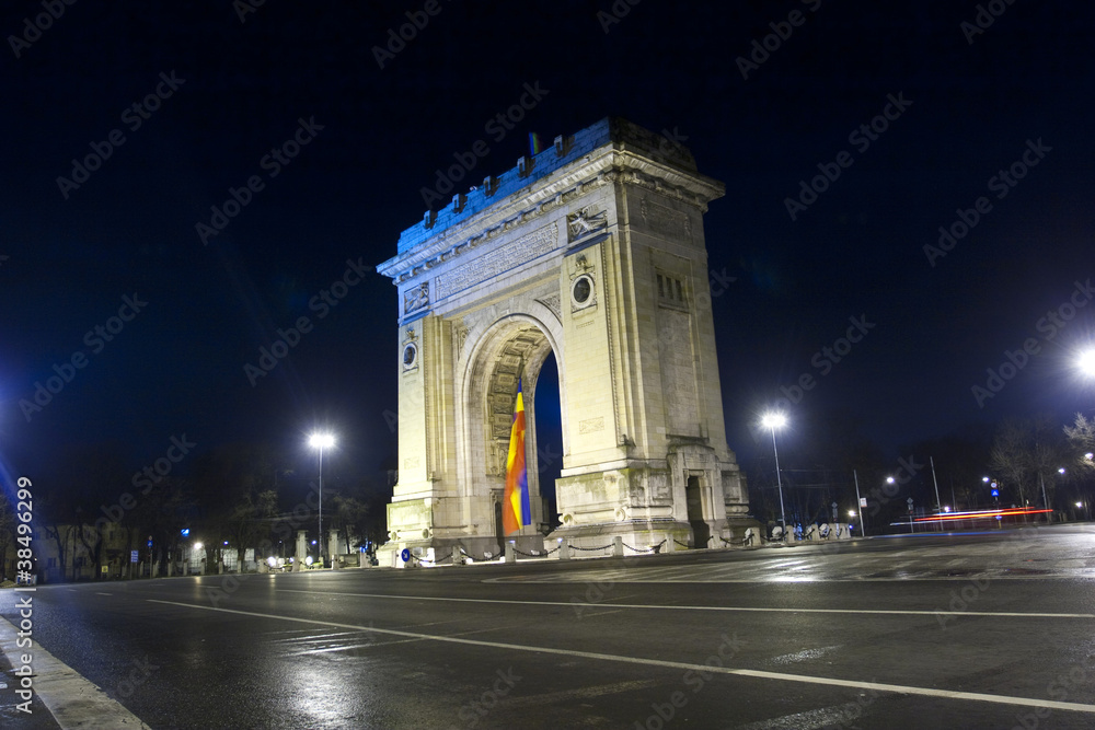 Arc of Triomphe night view in Bucharest,Romania