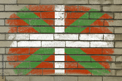 grunge flag of basque on brick wall painted with chalk