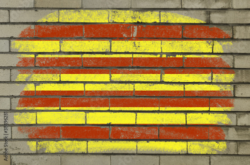 grunge flag of catalonia on brick wall painted with chalk photo