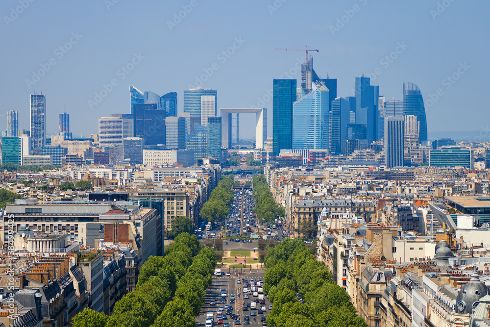 The Avenue Charles de Gaulle and La Defense, Paris.