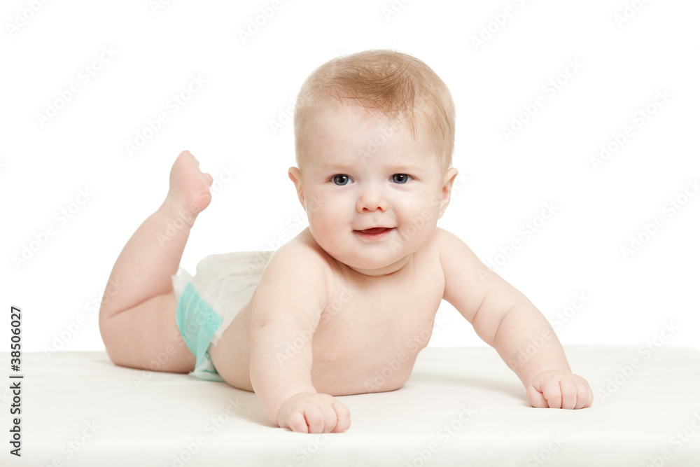 funny baby boy lying on tummy isolated on white background funny baby boy lying on tummy isolated on white background