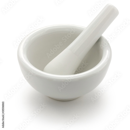 Fotografia white porcelain mortar and pestle set