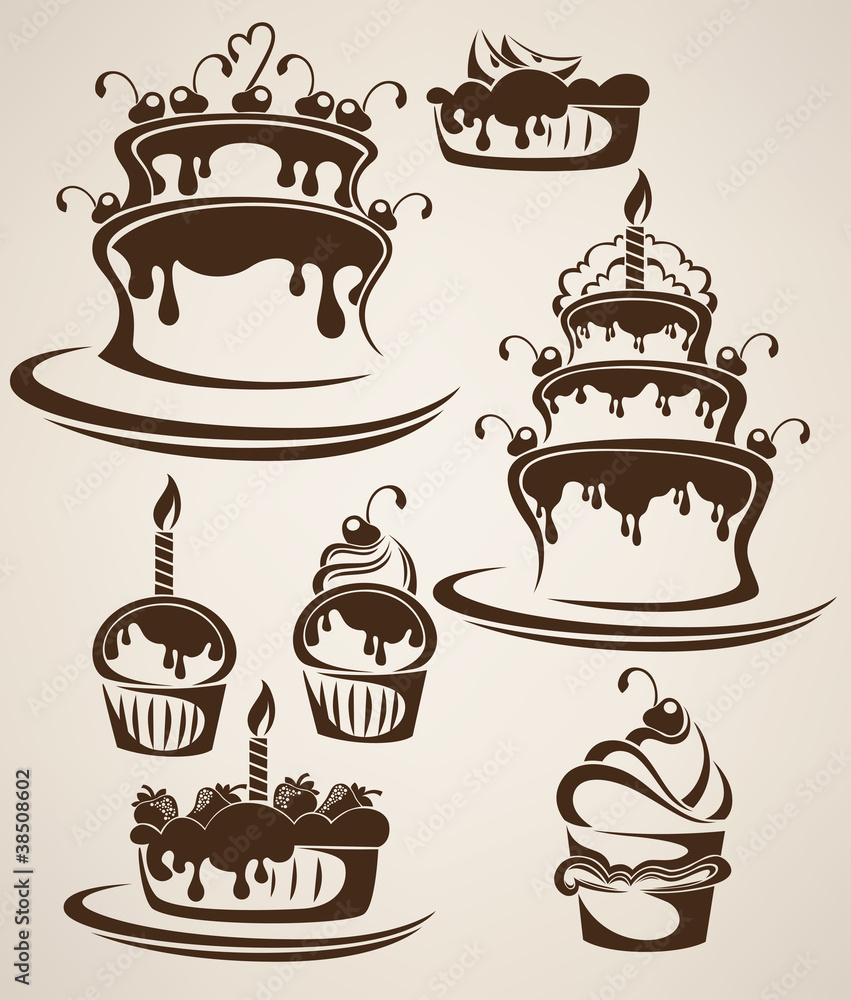 Vector collection of cakes and candies Vector collection of cakes and candies