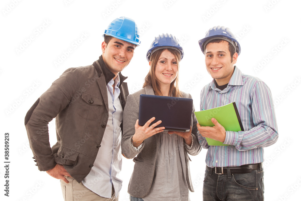 Engineers or Architects with Helmet on White Background Engineers or Architects with Helmet on White Background