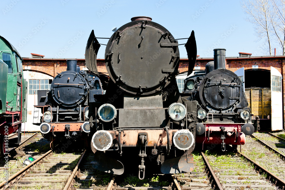 Fototapeta premium steam locomotives in railway museum, Jaworzyna Slaska, Poland