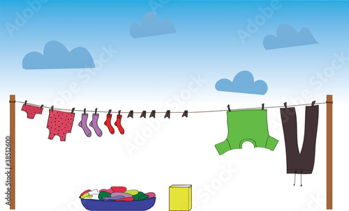 Different clothes which dries on a rope