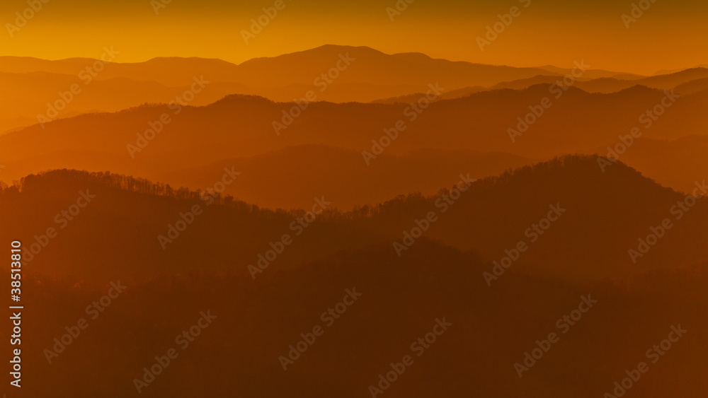 Warm sunset in Appalachian mountains