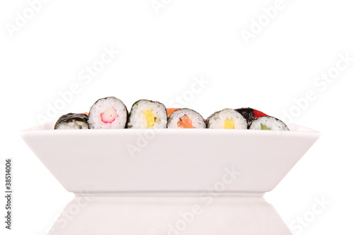 Sushi pieces on white background