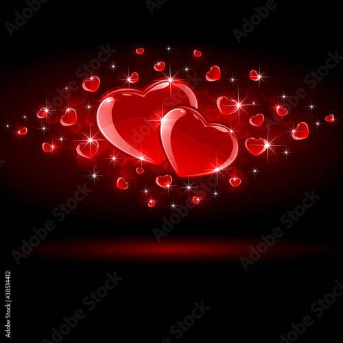 Shiny Hearts on dark background