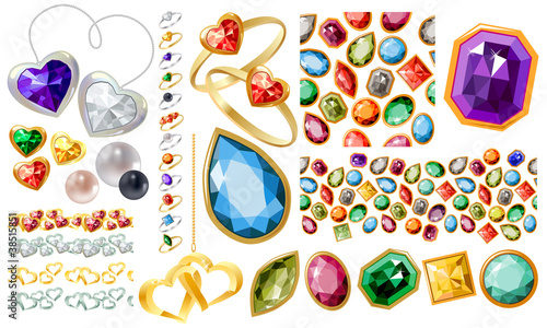 Big jewellery set with gems,perls,gold,silver and rings