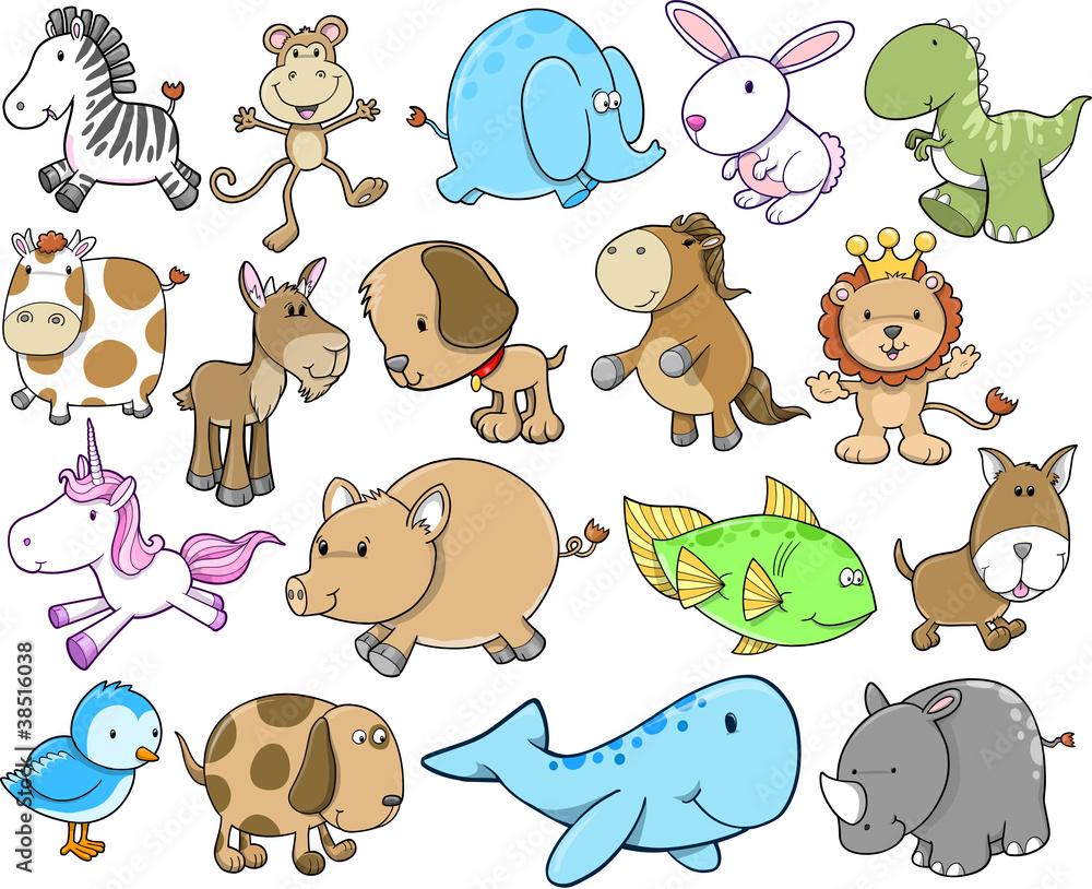 Fototapeta premium Cute Animal Safari Wildlife Vector Set