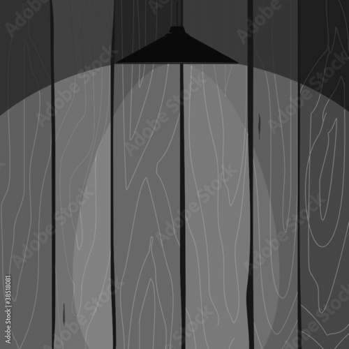 Vector  illustration of a wooden fence with a lamp