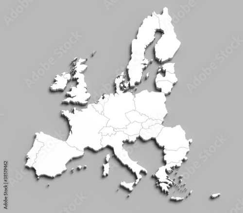 3d european union white map on grey