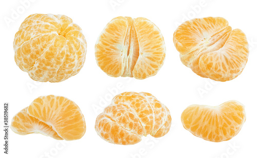 Slices of tangerine fruit  isolated on white