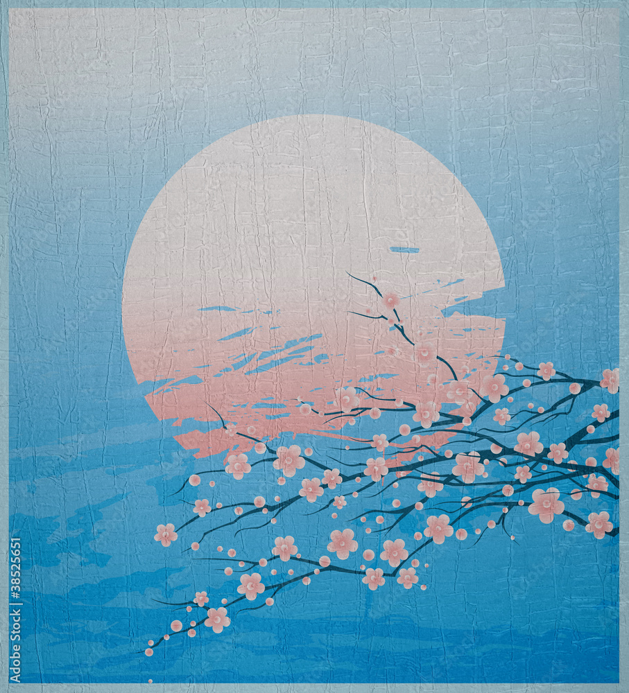 Naklejka premium illustration of a cherry twigs in bloom