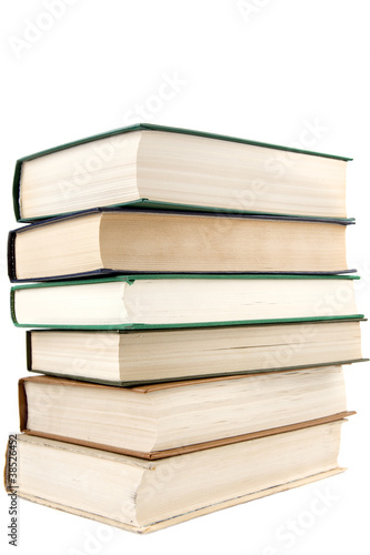 stack of books on white background
