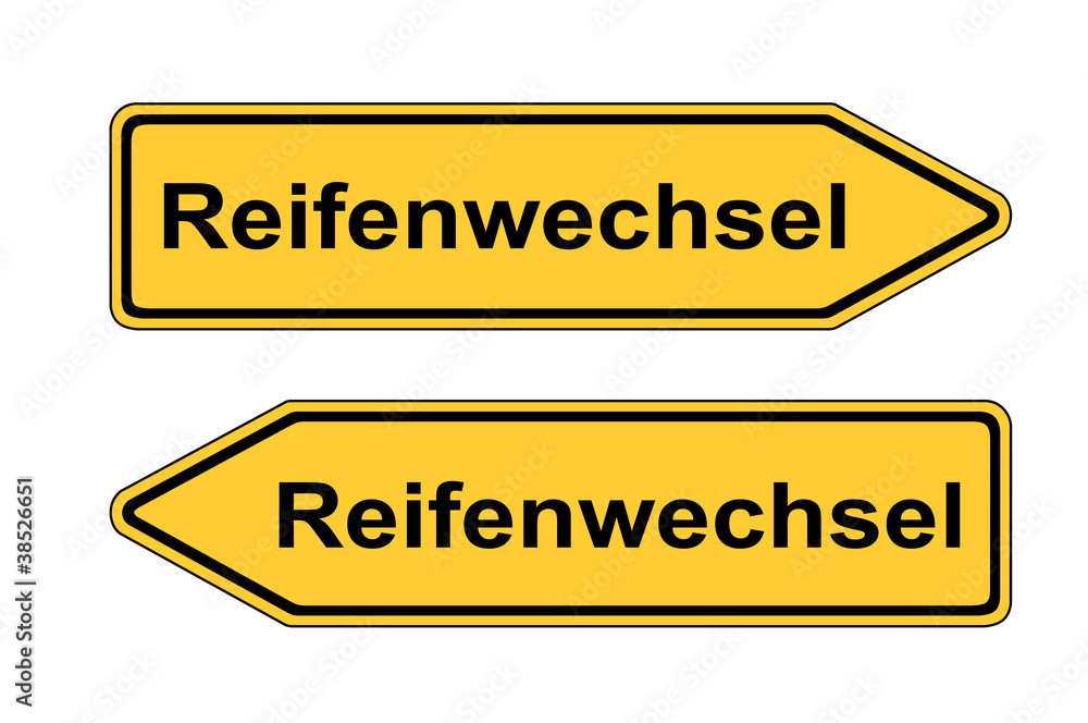 Umleitungsschild links rechts Reifenwechsel Umleitungsschild links rechts Reifenwechsel