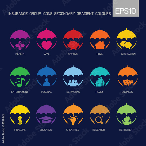 Insurance group icons secondary colourful